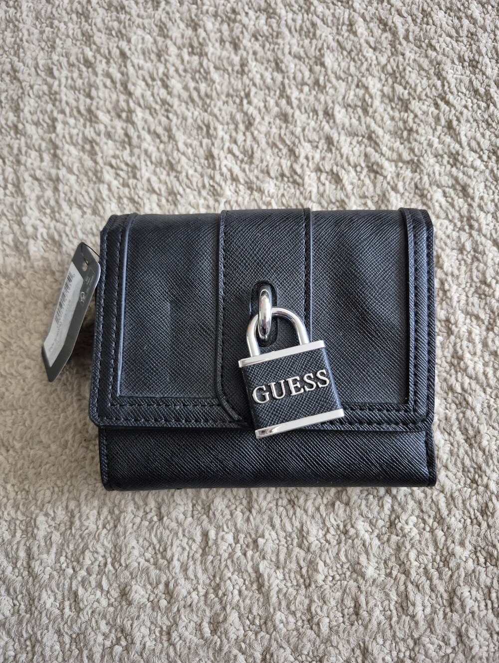 GUESS Black Compact Trifold Wallet with Signature Padlock